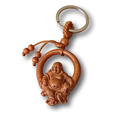 Preisvergleich Produktbild LivelyBuy Buddha Schlüsselanhänger Pfirsichholz Buddhistisch Meditation Schlüsselanhänger Medaillon Geschenk