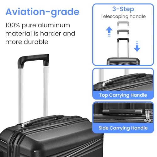 Luggage Sets(14in/20in/24in/28in) with Spinner Wheels Hard Shell Expandable Luggage Hardside 4-Piece Set Lightweight Rolling Suitcase with TSA Lock for Travel PP Materials Durable Black3