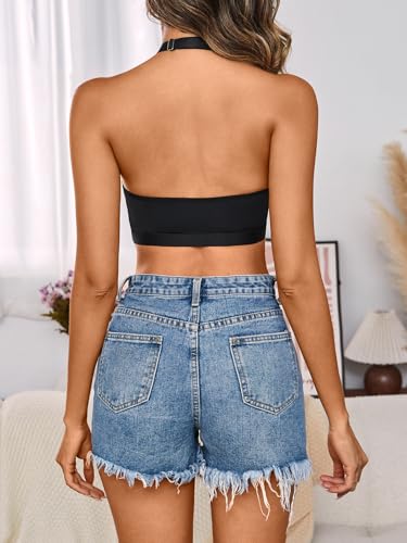 MakeMeChic Women's Halter Bra Front Closure Bralette Mesh Wireless Underwear2