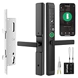 Sliding Door Smart Lock, Sliding Glass Door Lock with Fingerprint, JNZCH Smart Mortise Lock with App Control, IC Card, Keys, Anti-Peep Touchscreen, Perfect for Patio, Home (Black)