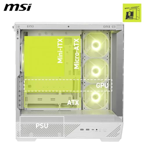 MSI MAG PANO 130R PZ White Boîtier PC Moyen Tour - Compatible avec Les GPU de 400 mm de Long, filtres à poussière, USB Type-C 20 GB/s, Compatible Cartes mères ATX et Micro ATX à connecteurs arrière