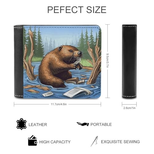 Men's Leather Wallet Bifold Wallet for Men Busy Beaver Cartoon Slim Wallet with Multiple Card Classic Passcase Mens Card Holder2