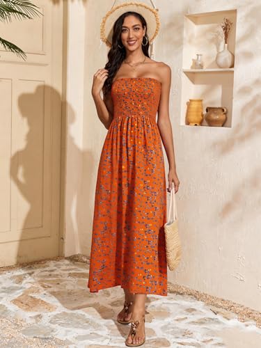 Image of Capuffy Women Strapless Boho Maxi Dress Sleeveless Tube A Line Summer Sundress with Pockets Flowy Swing Beach Dress 33