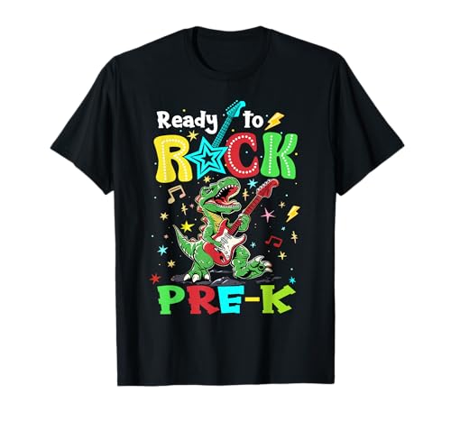 Ready To Rock Pre K Dinosaur 1er Día De Prek School Boys Camiseta