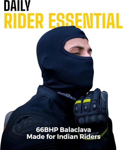 Image of 66BHP Balaclava Face Mask for Bikers - 95% Cotton Breathable Riding Mask for Men & Women, Anti-Dust Full Face Cover for Motorcycle, Biking, Cycling & Helmet Base Layer (Black)