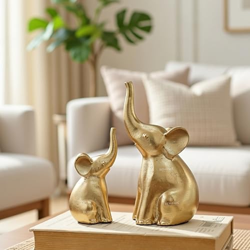Image of BEHOMA Aluminium Elephant Set of 2 Decorative | Elegant Modern Tabletop Art for Living Room, Office, Bedroom, Shelf Display | Home Decor Accent (Large + Medium)