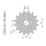 Ritzel bzw. Kettenritzel Stahl für Motorrad mit 16 Zähnen und für 420er Teilung. Technische Zeichnung bzw. Abbildung kann abweichende Zähnezahl haben und ist nur exemplarisch.