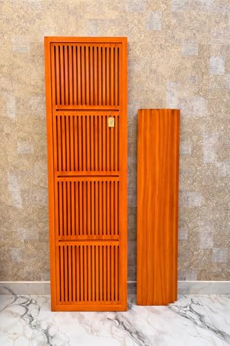 Image of Wooden Partition Divider for Living Room, Partition Wall, Privacy Divider, Freestanding Folding Panels for (6 Feet 6 Panel with 3 Shelve) (6 Feet 6 Panel Orange Shelves)