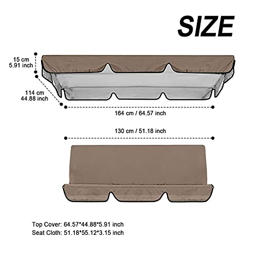 General3 Patio Waterproof Swing Canopy Cover Set, 2 Seats Top Cover+ Swing Cushion Cover, Courtyard Swing Chair Seat Pads Cover Replacement Outdoor Sunscreen Protection Cover (Coffee, 64.5X45 X6'') #TOP2