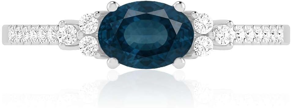Natural London Blue Topaz Oval Ring for Women with Diamonds – 14K Rose/Yellow/White Gold or 925 Sterling Silver – Elegant December Birthstone Engagement, Promise & Anniversary Ring
