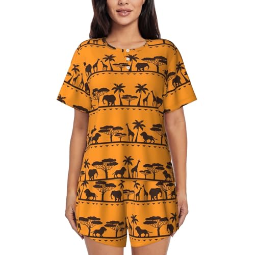 Pyjama 2 pièces femme imprimé animaux africains ensemble vêtements de nuit doux avec poches