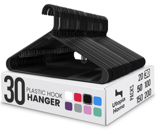 Utopia Home Plastic Hangers 30 Pack Black Non-Slip Coat Hangers