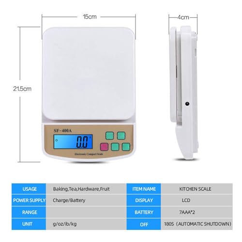 Image of Digital Kitchen Weighing Scale for Shop and Home Electronic Weight Machine with Adapter LCD Display Screen Scale for Kitchen Scales, Vegetable Shop - SF-400A 1g x 10kg