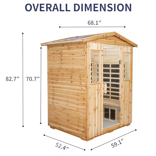 YIBEICO Far Infrared Sauna, Outdoor Sauna Room for 4 Person, Wooden Waterproof Home Spa Sauna Room, Canadian Hemlock,with 2050W, 8 Low EMF Heaters,Time and Temp Pre-Set, Bluetooth, LCD, LED
