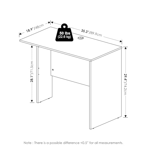 Image of Furinno Roger Office Desk Return, 35 Inch Rectangular Desk Return for Executive Desk, Reversible Return with Cord Grommet, Scratchproof and Water-Resistant, for Home Study, Office, Coastal Grey
