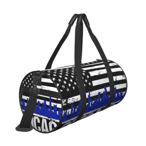 Chicago City Skyline American Flag Round Travel Duffel Bag Large Capacity Gym Sports Bags for Hiking Vacation Trips3
