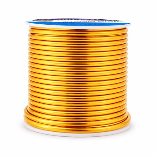 Image of Mandala Crafts 12 Gauge Gold Tone Anodized Aluminum Craft Wire, 60 FT | Colored, Flexible, Bendable, for Bonsai, Armature, Sculpting, Wire Wrapping, Jewelry Making, Weather & Tarnish Resistant
