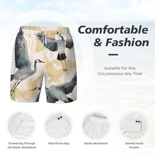 Men's Swim Trunks Quick Dry Board Shorts Flying Cranes Beach Shorts with Pocket Bathing Suits for Men4