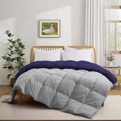 Image of 500 GSM Winter Blanket /Comforter Double Bed Size (90 inchX100 inch) - Unique Design Heavy Winter Comforter 500 GSM Microfiber Fill -Rajai Double Bed - Navy Blue /Silver Grey Color