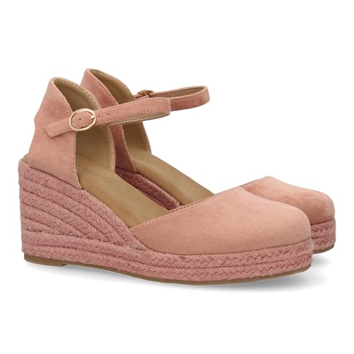 shoes&blues.es 94216 Sandalia de Cuna de Yute para Mujer, comodas y Elegantes Diseno Moderno con el Yute en el Mismo Tono y con Cierre de Hebilla, Ideales para Primavera Verano. Rosa Talla 39