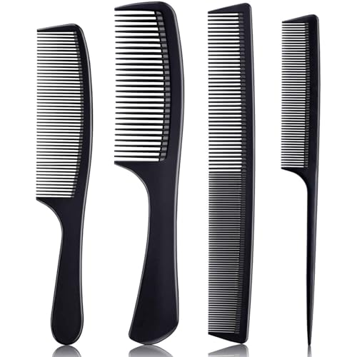 Premium Carbon Fiber Hair Comb Set, 4 Pieces, Fine and Wide Tooth, for Teasing, Parting, Styling All Hair Types