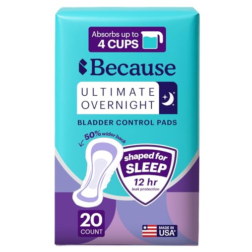 Because Ultimate Overnight Incontinence Booster Pads for Men and Women Adds 4 Cups Extra Absorbency to Adult Diapers Super Soft Adhesive Strip Backing Unisex 20 Count