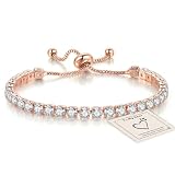 HEEYA Rose Gold Tennis Bracelets, Sterling Silver Tennis Bracelets for Women, Silver Infinity Crystal Sister Friendship Bracelet, Adjustable Diamond Cubic Zircona Lady Bracelet Birthday Gifts