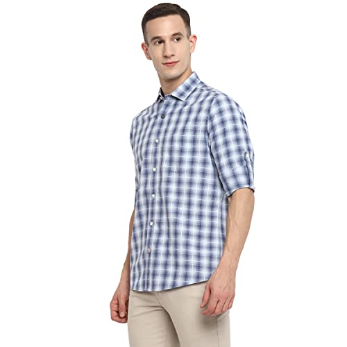 Image of Red Chief Light Blue /White Full Sleeve Check Ultra Slim Cotton Casual Shirt for Men