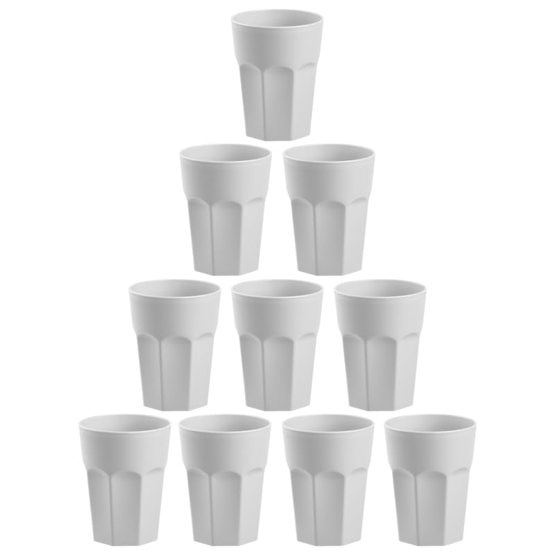 ENGELLAND Lot de 10 gobelets en plastique gris clair pastel 400 ml, trait de repère, incassables, empilables, réutilisables, en plastique, réutilisables,...