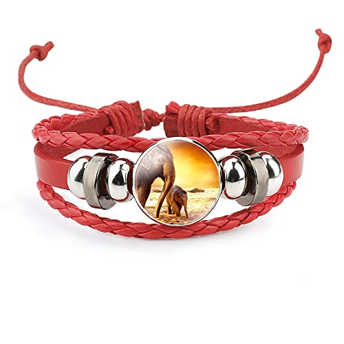 MECETA Adjustable Elephant Braided Leather Bracelet - Cute Bangle Bracelets Jewelry for Women, The Best Gifts for Women(Red)