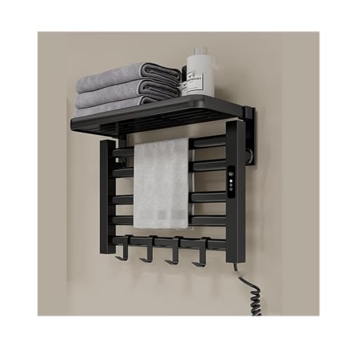 WQPMNYG Toalleros calefactables para baño de Pared, con Control de Temperatura, tendedero calefactable con Temporizador Incorporado, Color Negro, Enchufe a la Derecha.