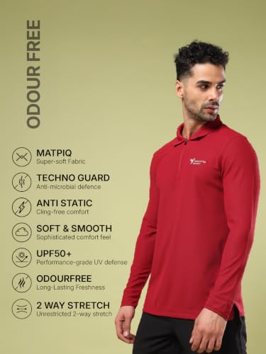 Image of TECHNOSPORT Men's Slim Fit Full Sleeve Polo T-Shirt with Collar, MATPIQ Quick Dry Moisture Wicking Polo Tee for Gym Sports Golf and Casual Wear