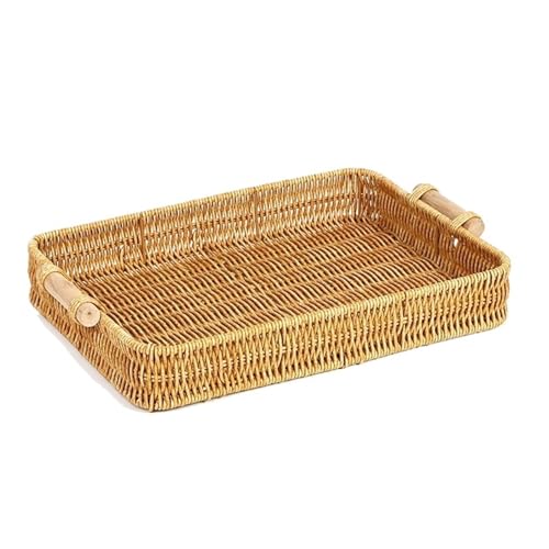 Bandeja organizadora rectangular de mimbre y frutero de mesa pequeño 2