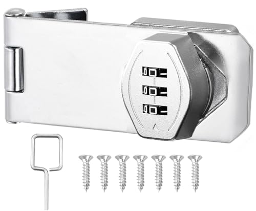 Litensh Cerradura de cerradura de contraseña para gabinete, cerradura de combinación giratoria, antirrobo, cerradura de puerta sin llave, para puerta de granero, jardín, cajón, armario, plateado, 7,6