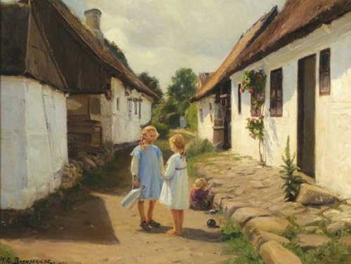 Tableau Hans Anderson Brendekilde resoudre le probleme des grands murs vides 60x90cm