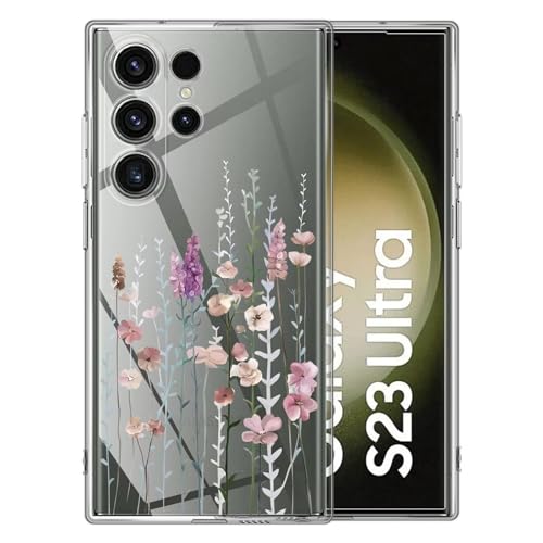 Kaywzo Hülle für Samsung Galaxy S23 Ultra 5G,Transparent TPU Handyhülle mit Gemälde Blume Muster,Ultradünn Stoßfester Sc...