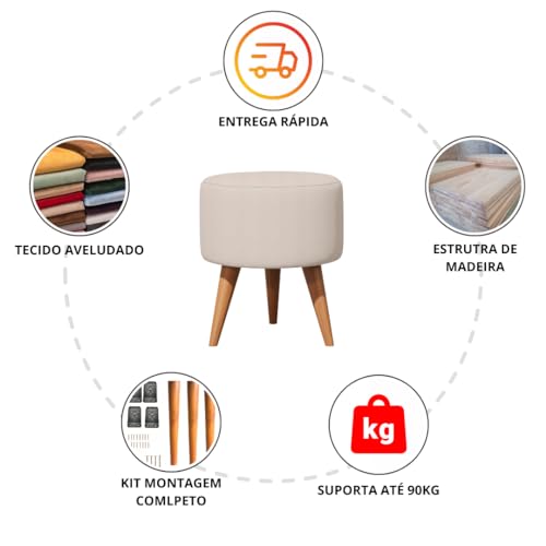 Puff Redondo Banqueta Estofada Decorativa Pé Palito (Suede Preto)