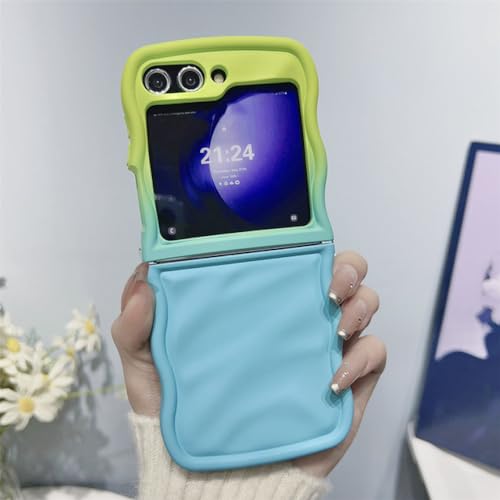 Coque Samsung Z Flip5 motif courbe 3D double dégradé vert bleu avec bord ondulé TPU