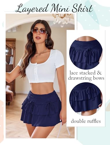 Avidlove Mini Skirt Layered Ruffle Skirts Elastic Waist Lace Tiered Short Skirt Cute Y2K Casual S-XXL4