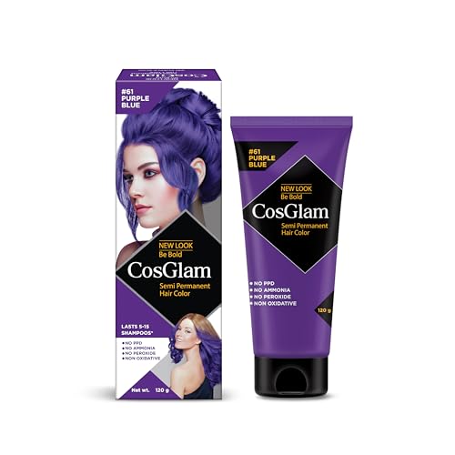 Image of Cosglam Semi Permanent Hair Color for Women & Men - Model #61 Purple Blue (120 g) | Vegan Hair Dye with Conditioner | No Ammonia, No Peroxide, Non-Oxidative | Glossy Finish