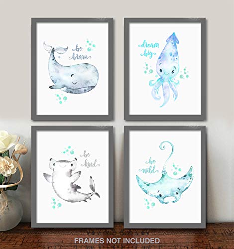 Confetti Fox Sea Nursery Pictures Wall Art Decor, Kids Ocean Life Baby Animals, Whale Octopus Stingray Shark (8x10 Unframed Set of 4 Prints) - Image 3