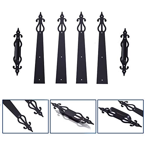 Ccjh Metal Garage Door Hardware Decorative Carriage House Accents Dummy Hinges Screw Mounted 6 Pcs Black (Rustic Style) #TOP2