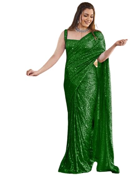 Image of Women's Bollywood Heavy Sequins Embroidery Work Georgette Saree with Unstitched Blouse