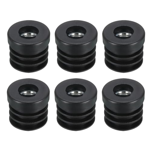 Image of uxcell 6Pcs Black Plastic Round Inserts for 25mm /0.98 inch OD Round Tube, M8 Thread, Furniture Leg Plugs