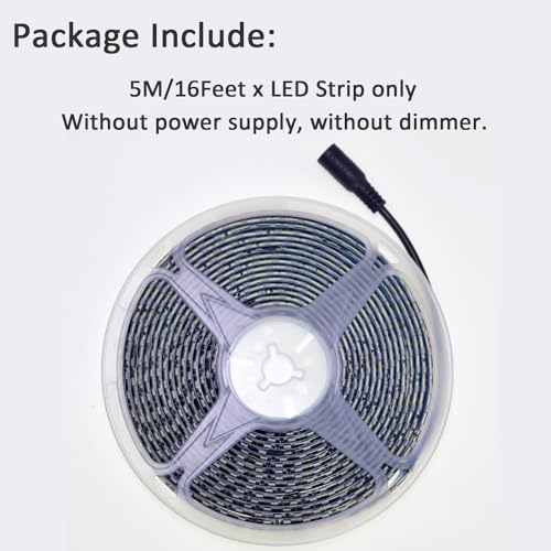 Image of Super Bright Black PCB 12V SMD5630(0.5w) LED Strip Lights Without Power Supply, IP65 Waterproof, Pack of 16.4ft /5M (600LED-White)