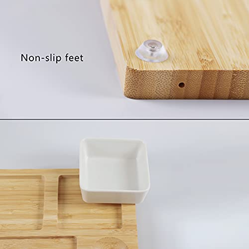 Goklmn Nature Kaasplank, karcuterie-plankset met afneembare leiplaat, kaasdienblad met 3 porseleinen borden voor… - Afbeelding 4