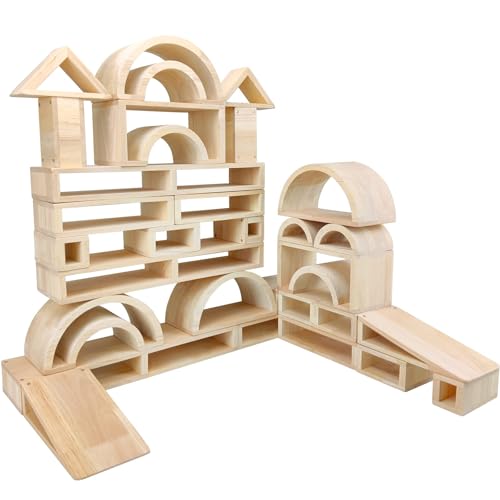Xylolin Over-Sized Hollow Wooden Block Set for Kids, Natural 29 Piece Set of Large Wood Blocks,...