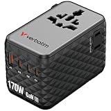 Verbatim GaN Universal Reiseadapter 170W Schwarz, Steckdosenadapter und 3X USB-C, 1x USB-A, 2X...