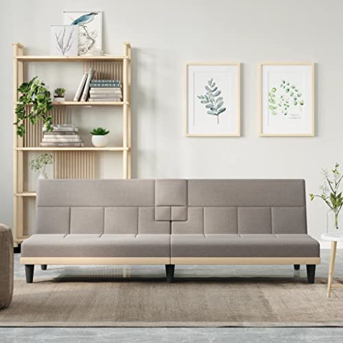 DYRJDJWIDHW Sillon Cama 1 Plaza Plegable,cheslong,Sofa Individual,Sofá Cama con portavasos Tela Gris taupéAdecuado para salón, Dormitorio