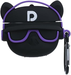 G-Power Durable Silicone Airpod 3D Protective Case With Cartoon Character Shockproof Scratch-Resistant Design And Finger Holder Fits Airpods 4 - Black Purple